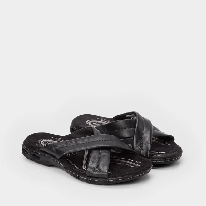 Chinelo Pegada Couro Tira Cruzada Soft Preto