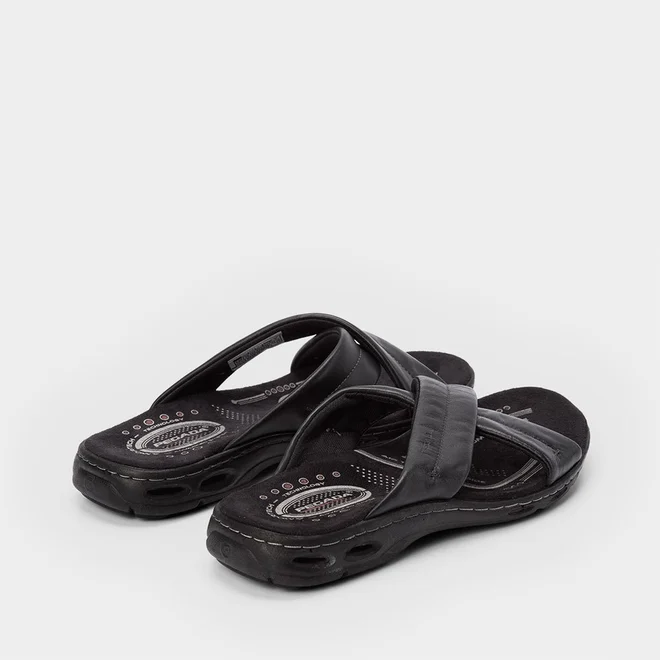 Chinelo Pegada Couro Tira Cruzada Soft Preto