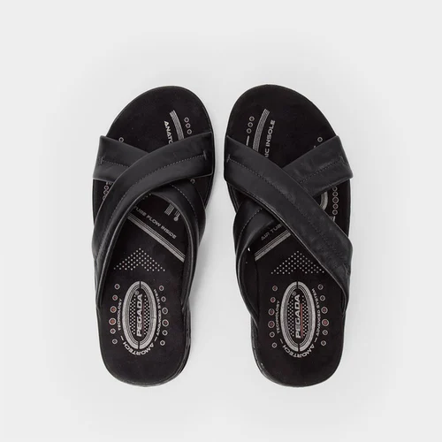 Chinelo Pegada Couro Tira Cruzada Soft Preto