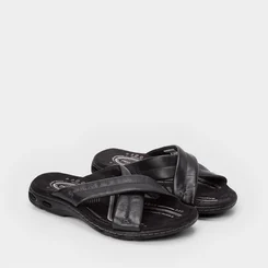 Chinelo Pegada Couro Tira Cruzada Soft Preto