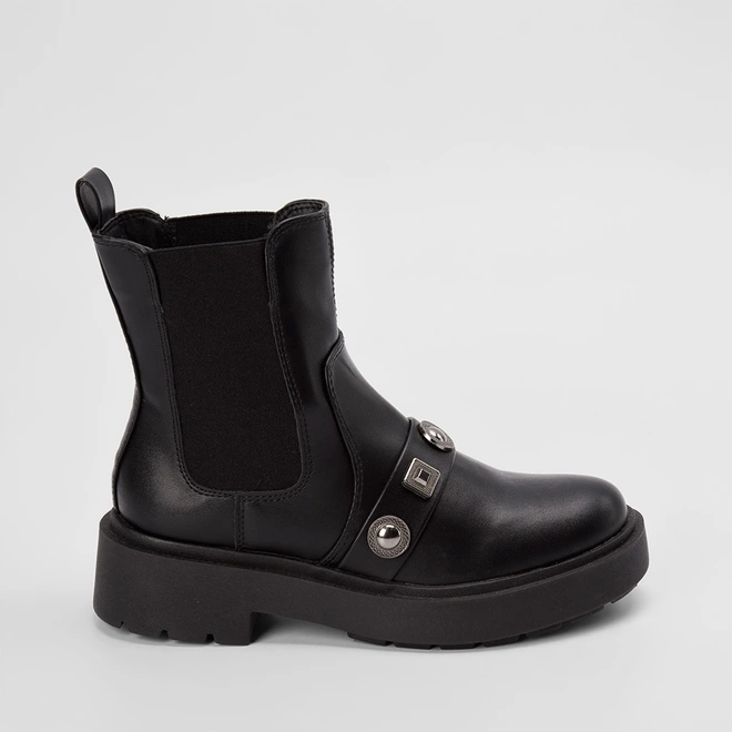 Bota Chelsea Sua Cia Salto Médio Aplicação Preto