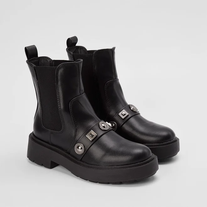 Bota Chelsea Sua Cia Salto Médio Aplicação Preto