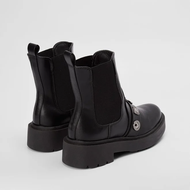 Bota Chelsea Sua Cia Salto Médio Aplicação Preto