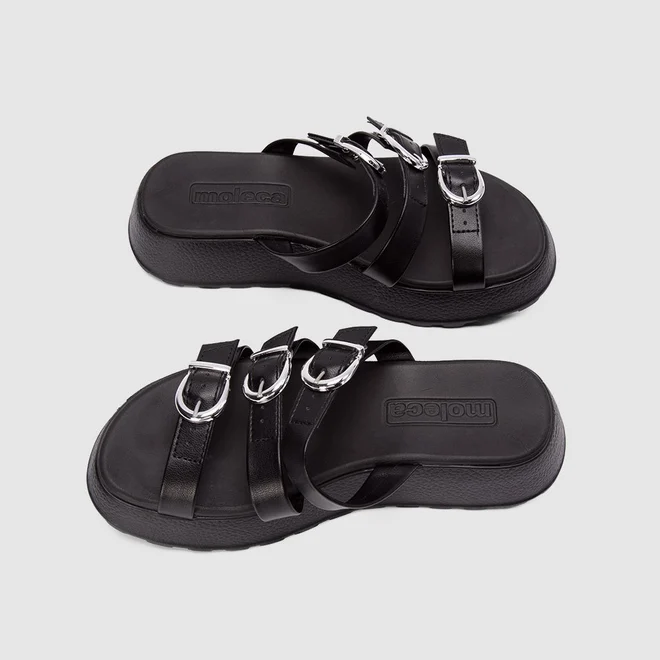 Tamanco Feminino Moleca Plataforma Tira Tripla Fivela Preto