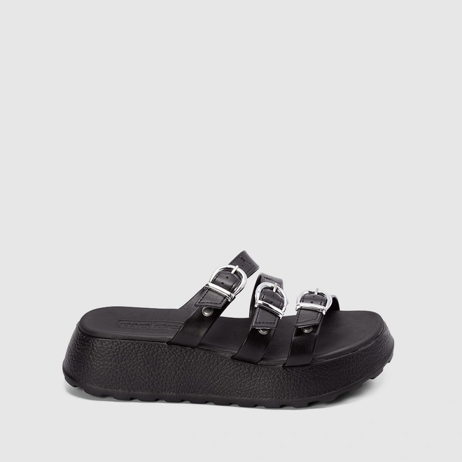 Tamanco Feminino Moleca Plataforma Tira Tripla Fivela Preto