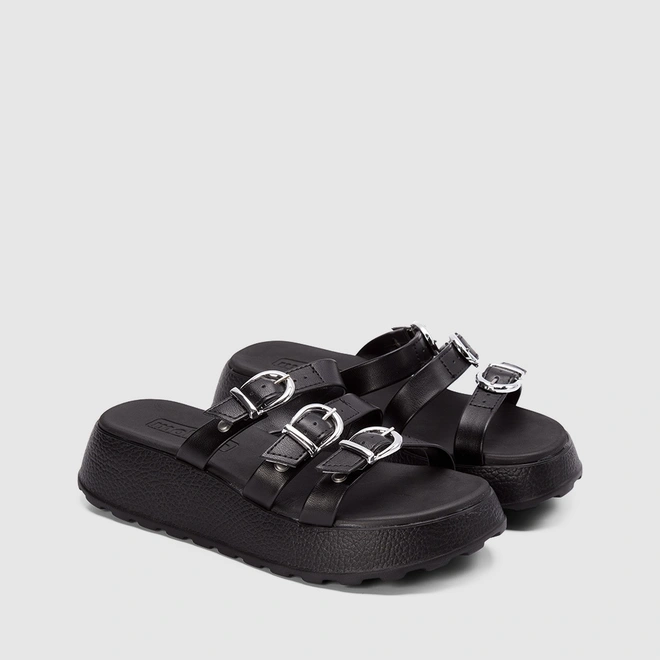 Tamanco Feminino Moleca Plataforma Tira Tripla Fivela Preto