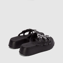 Tamanco Feminino Moleca Plataforma Tira Tripla Fivela Preto
