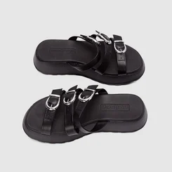 Tamanco Feminino Moleca Plataforma Tira Tripla Fivela Preto