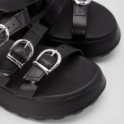 Tamanco Feminino Moleca Plataforma Tira Tripla Fivela Preto