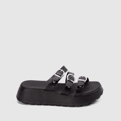 Tamanco Feminino Moleca Plataforma Tira Tripla Fivela Preto
