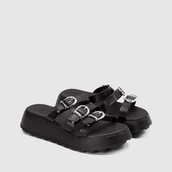 Tamanco Feminino Moleca Plataforma Tira Tripla Fivela Preto