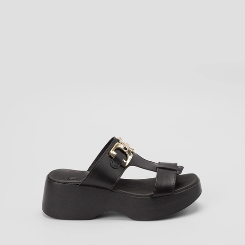 Tamanco Moleca Salto Médio Anabela Tira Estilizada Preto