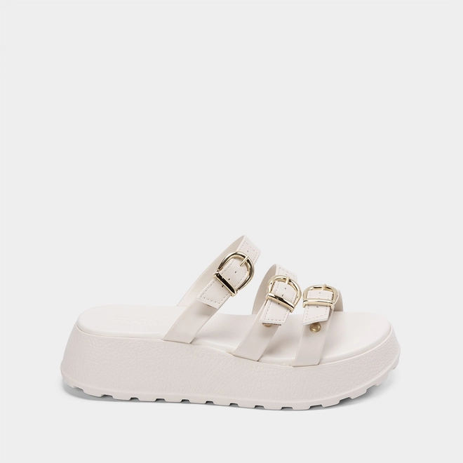 Tamanco Feminino Moleca Plataforma Tira Tripla Fivela Off White