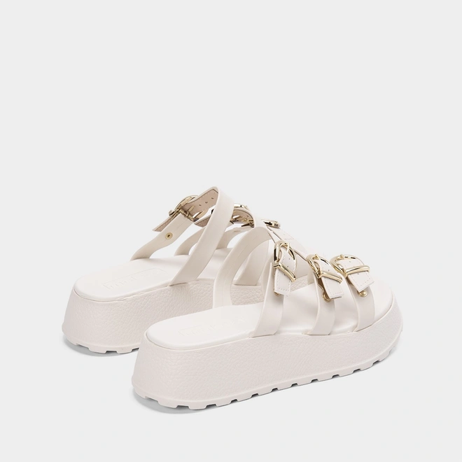 Tamanco Feminino Moleca Plataforma Tira Tripla Fivela Off White