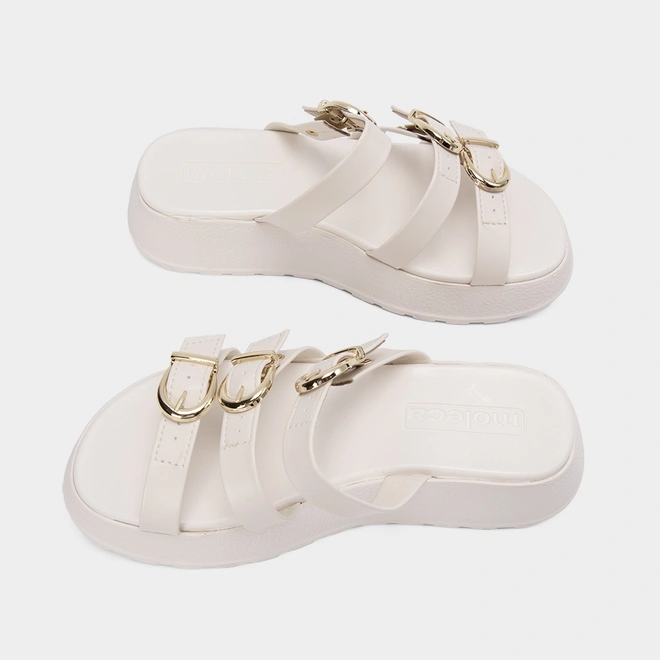 Tamanco Feminino Moleca Plataforma Tira Tripla Fivela Off White