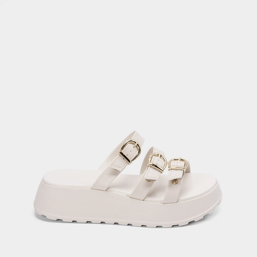 Tamanco Moleca Plataforma Tira Tripla Fivela Off White