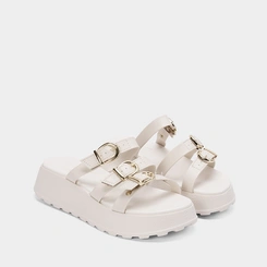 Tamanco Feminino Moleca Plataforma Tira Tripla Fivela Off White