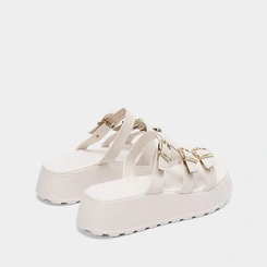 Tamanco Feminino Moleca Plataforma Tira Tripla Fivela Off White