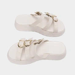 Tamanco Feminino Moleca Plataforma Tira Tripla Fivela Off White