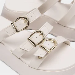 Tamanco Feminino Moleca Plataforma Tira Tripla Fivela Off White