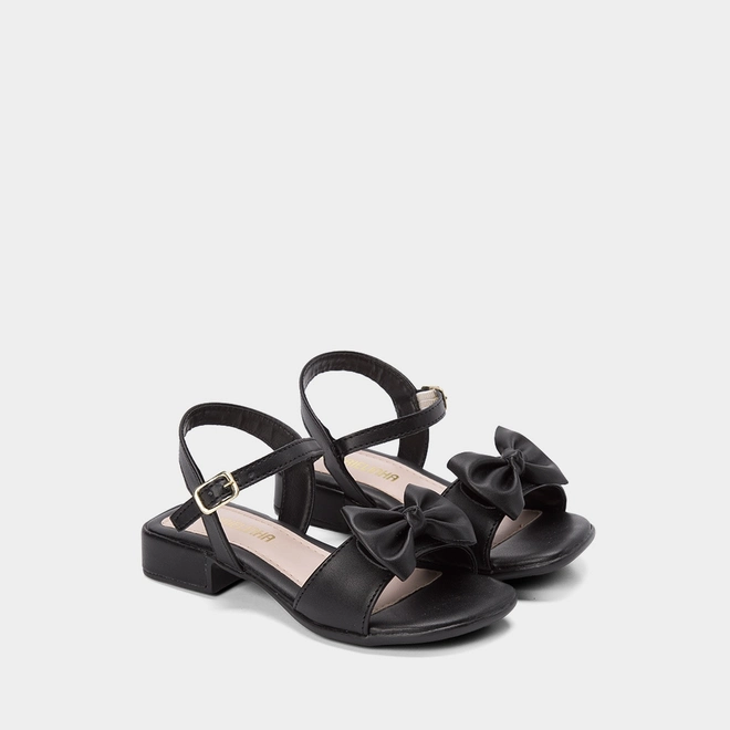 Sandália Gabrielinha Bloco Baixo Flat Laço Preto