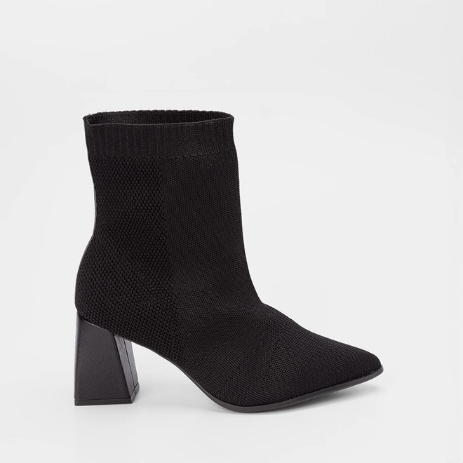 Ankle Boot Bebecê Salto Médio Knit Preto