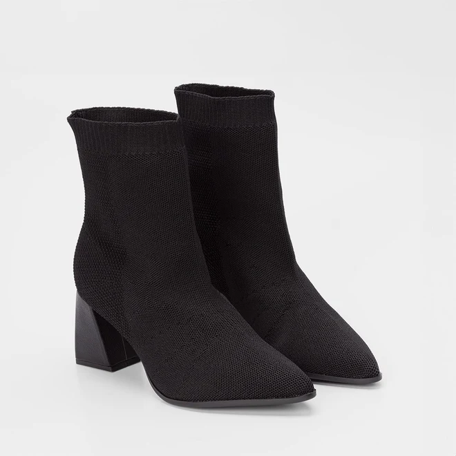 Ankle Boot Bebecê Salto Médio Knit Preto