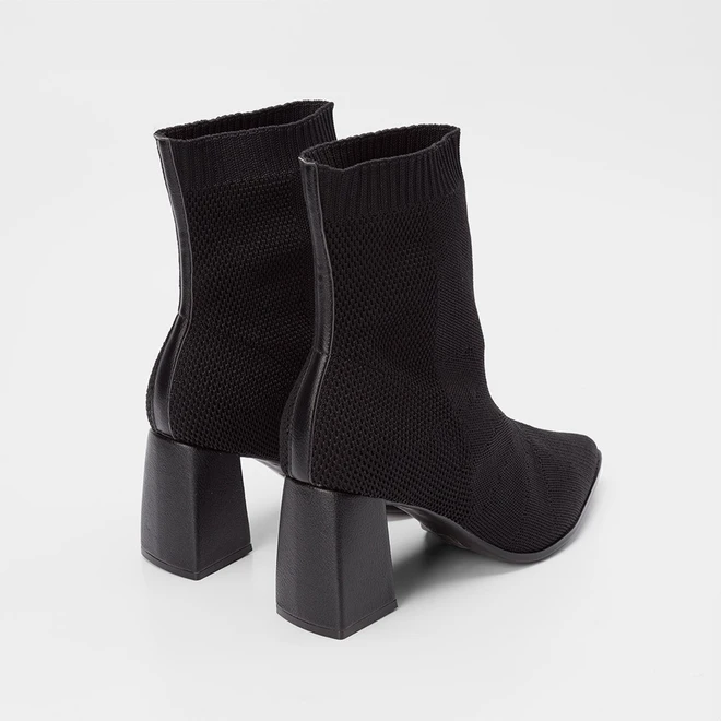 Ankle Boot Bebecê Salto Médio Knit Preto