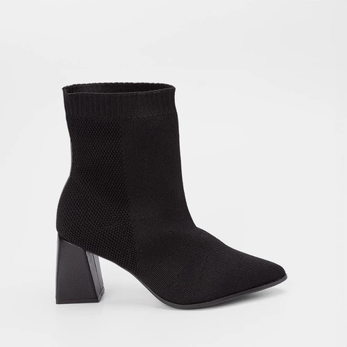 Ankle Boot Bebecê Salto Médio Knit Preto