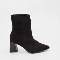 Ankle Boot Bebecê Salto Médio Knit Preto