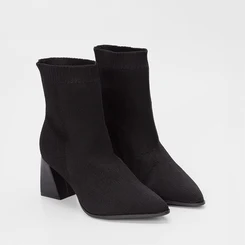 Ankle Boot Bebecê Salto Médio Knit Preto