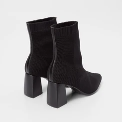 Ankle Boot Bebecê Salto Médio Knit Preto