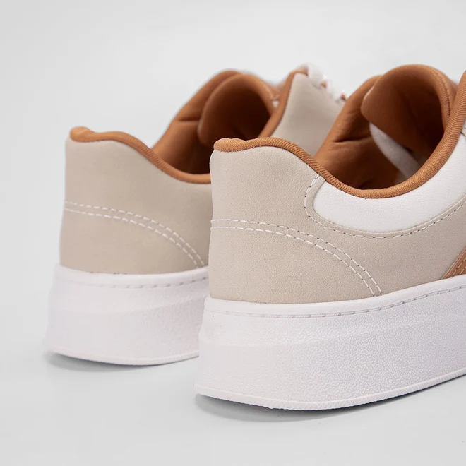 Tênis Casual Feminino Mississipi Jogging Recortes Bege & Caramelo