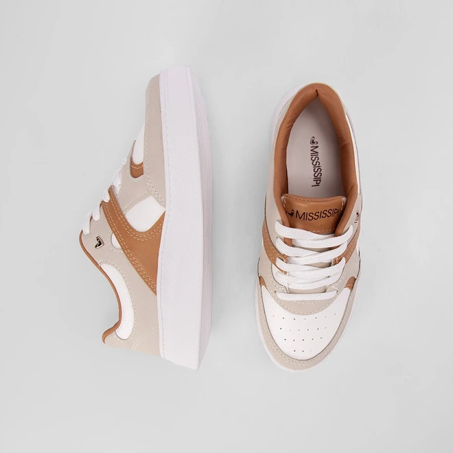 Tênis Casual Feminino Mississipi Jogging Recortes Bege & Caramelo