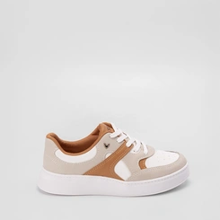 Tênis Casual Feminino Mississipi Jogging Recortes Bege & Caramelo