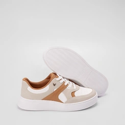 Tênis Casual Feminino Mississipi Jogging Recortes Bege & Caramelo