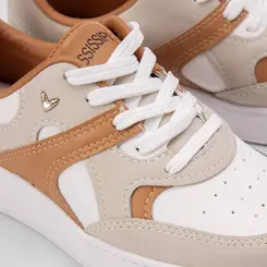 Tênis Casual Feminino Mississipi Jogging Recortes Bege & Caramelo