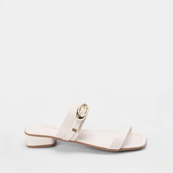 Tamanco Penélope Salto Baixo Tira Dupla Off White