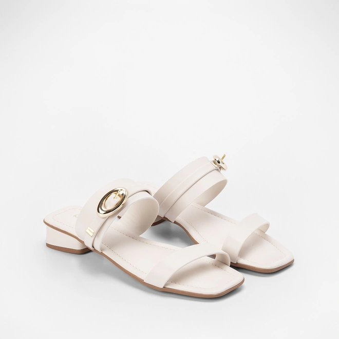 Tamanco Penélope Salto Baixo Tira Dupla Off White