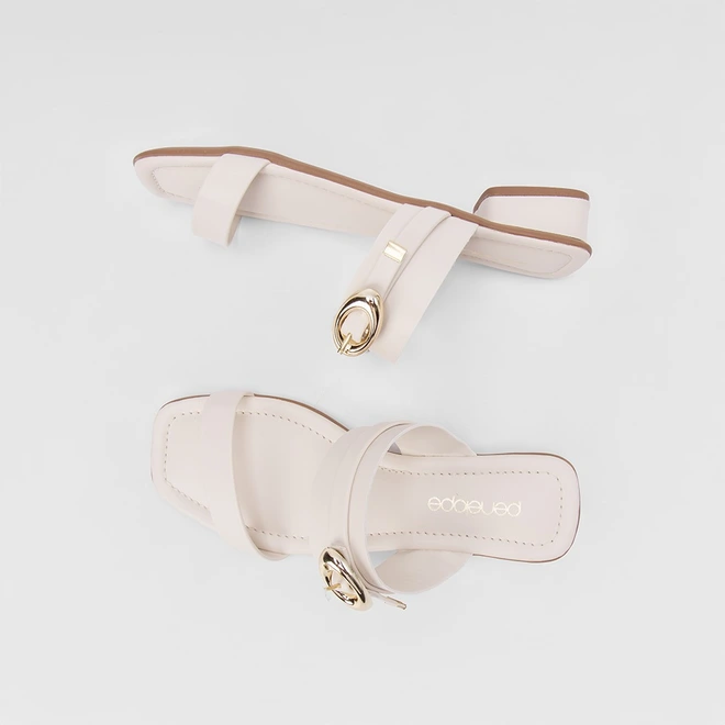 Tamanco Penélope Salto Baixo Tira Dupla Off White