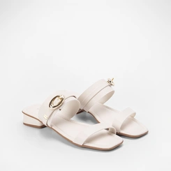 Tamanco Penélope Salto Baixo Tira Dupla Off White