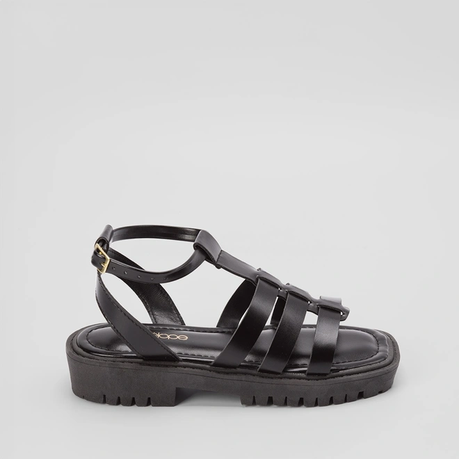 Sandália Penélope Flatform Três Tiras Preto
