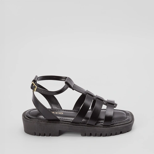 Sandália Penélope Flatform Três Tiras Preto