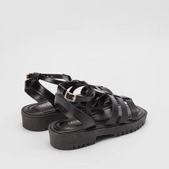 Sandália Penélope Flatform Três Tiras Preto