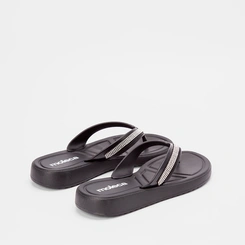 Chinelo Moleca Flat Tiras Strass Preto