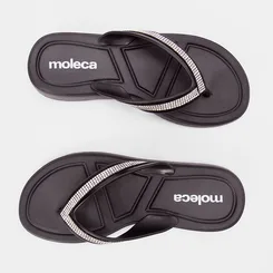 Chinelo Moleca Flat Tiras Strass Preto