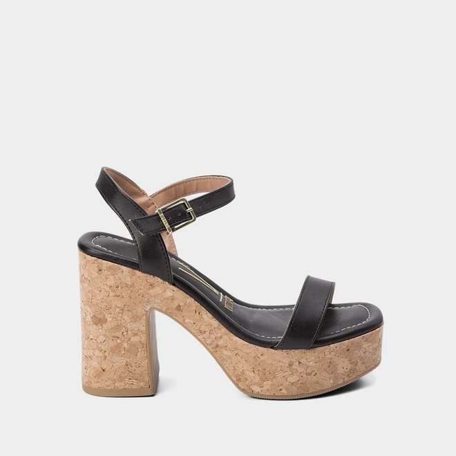 Sandália Meia Pata Vizzano Salto Grosso Cortiça Preto