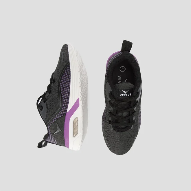 Tênis Vertus Infantil Jogging Grid Roxo & Preto