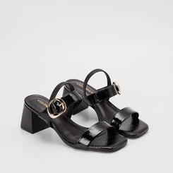 Sandália Via Marte Salto Médio Verniz Fivela Preto