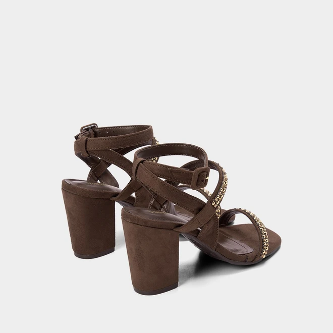 Sandália Via Marte Salto Alto Camurça & Strass Marrom